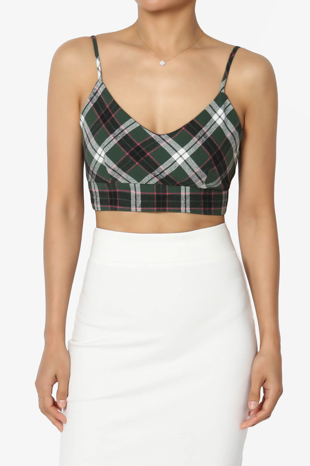 Remmi Cropped Plaid Cami Tank Top GREEN_1