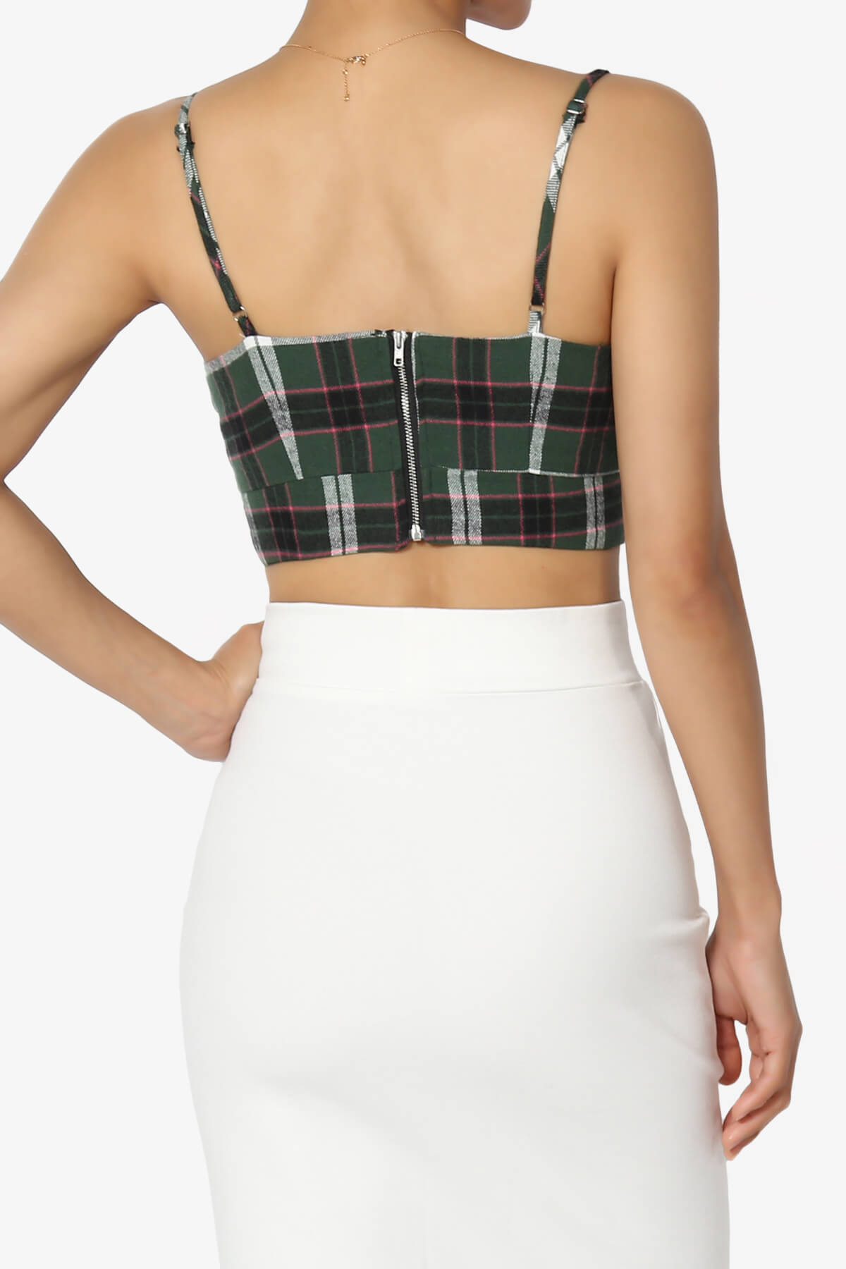 Remmi Cropped Plaid Cami Tank Top GREEN_2