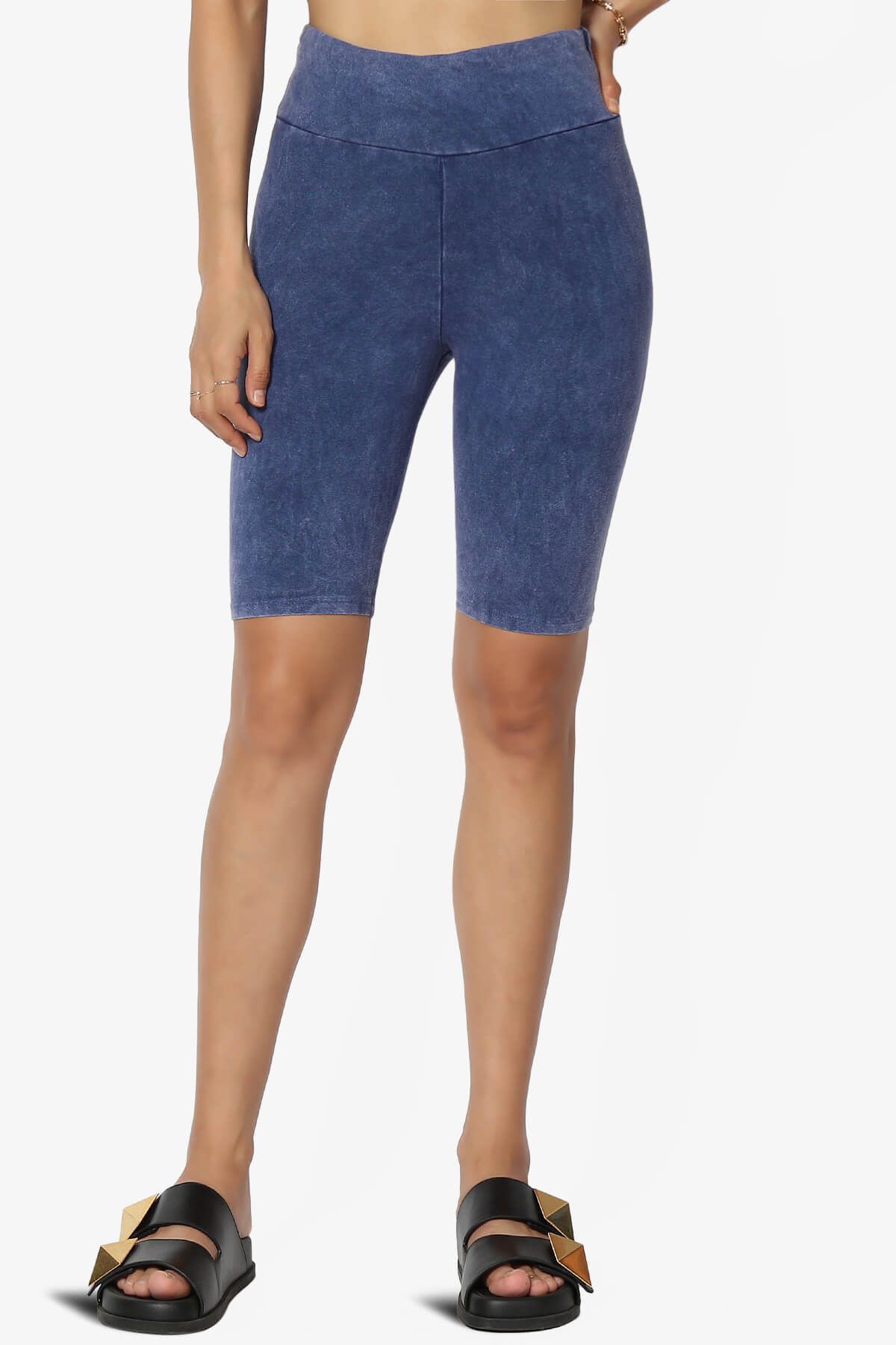 Resort Mineral Wash High Waisted Biker Shorts DENIM_1