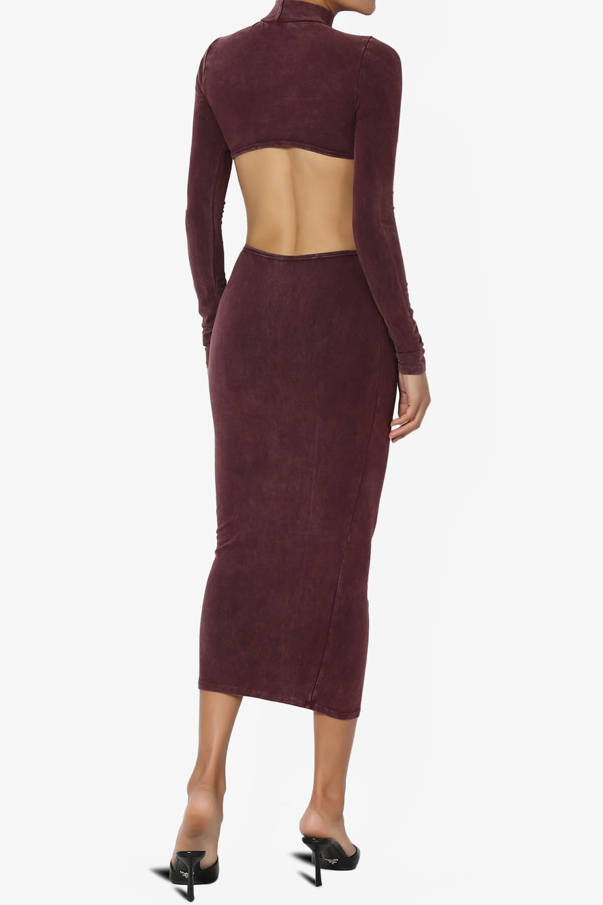 Resort Mineral Wash Waist Cutout Midi Dress DARK BURGUNDY_2