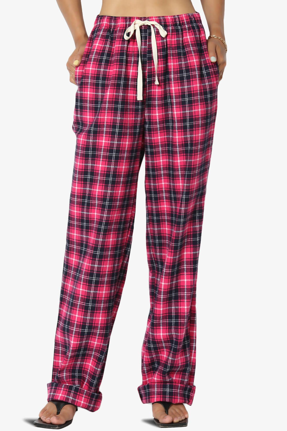 Reyanne Plaid Cotton Wide Leg Lounge Pants FUCHSIA_1