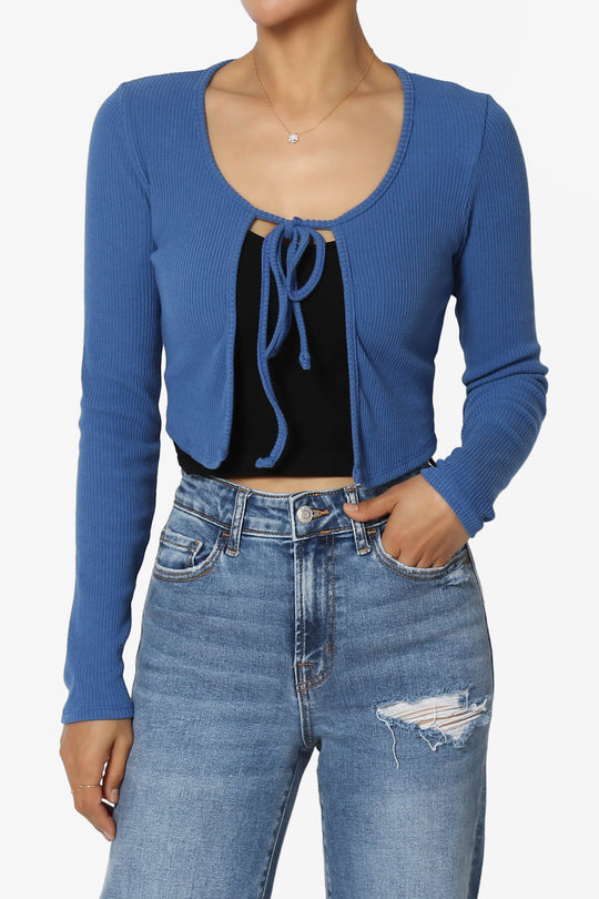 Roca Tie Front Long Sleeve Ribbed Crop Cardigan