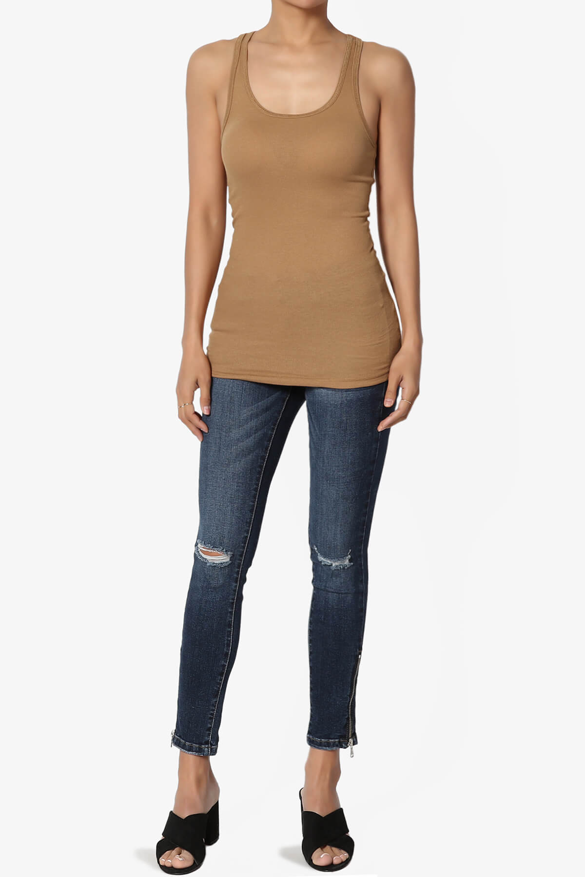 Roxie Racerback Ribbed Tank Top DEEP CAMEL_6
