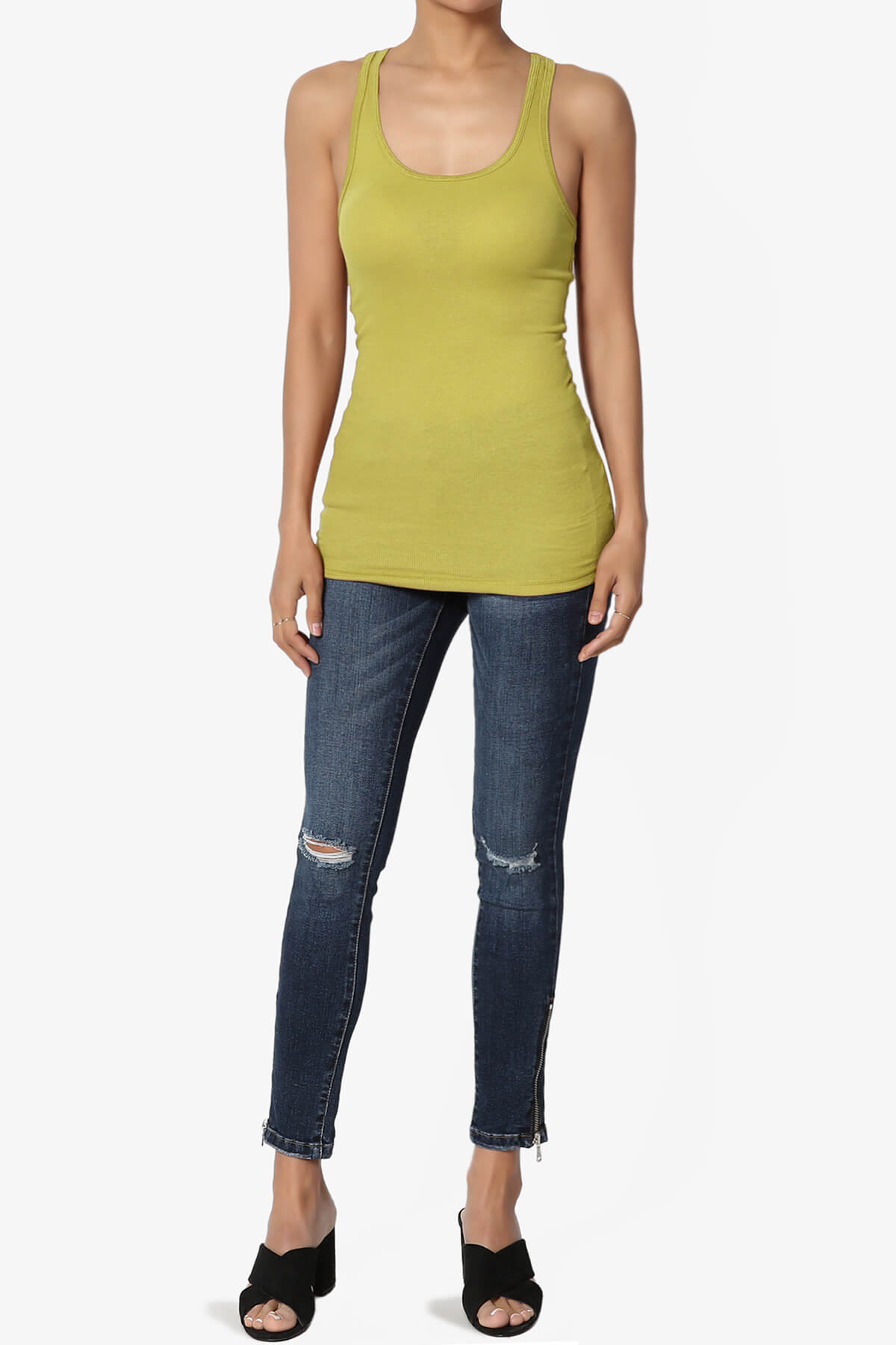 Roxie Racerback Ribbed Tank Top GOLDEN WASABI_6