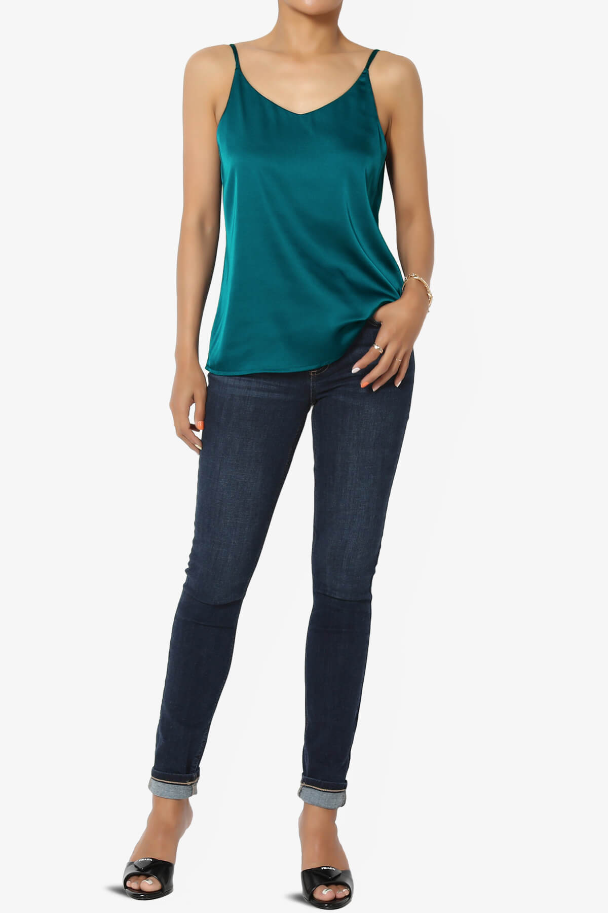 Rozlyn Silky Satin Camisole Top TEAL_6