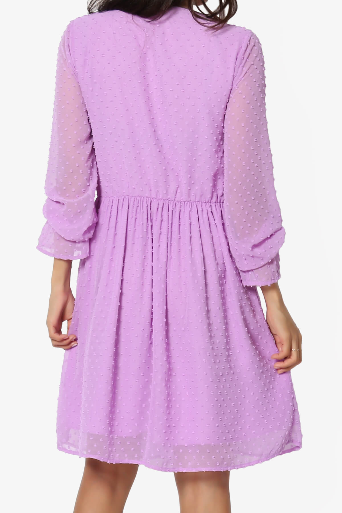 Sandra Swiss Dot Long Sleeve V-Neck Dress BRIGHT LAVENDER_2