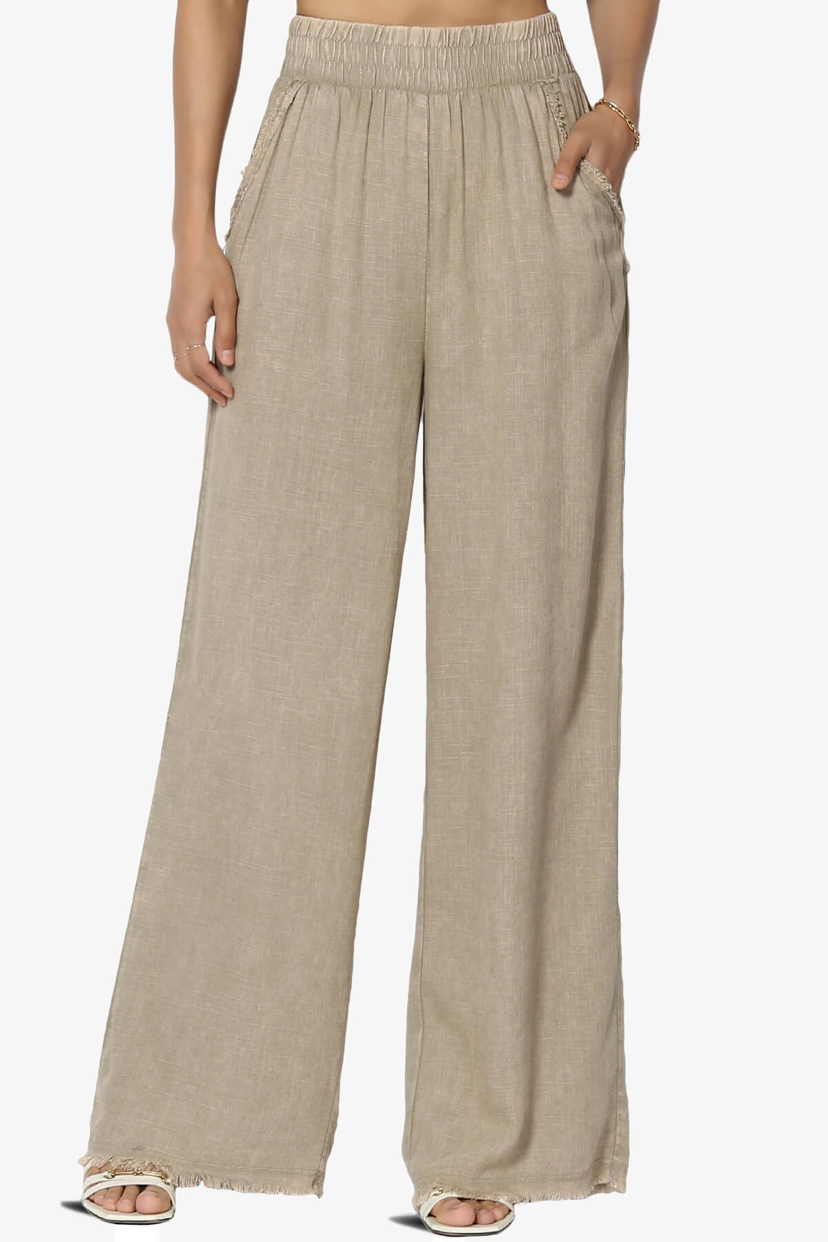 Sandria Washed Linen Wide Leg Pants BEIGE_1