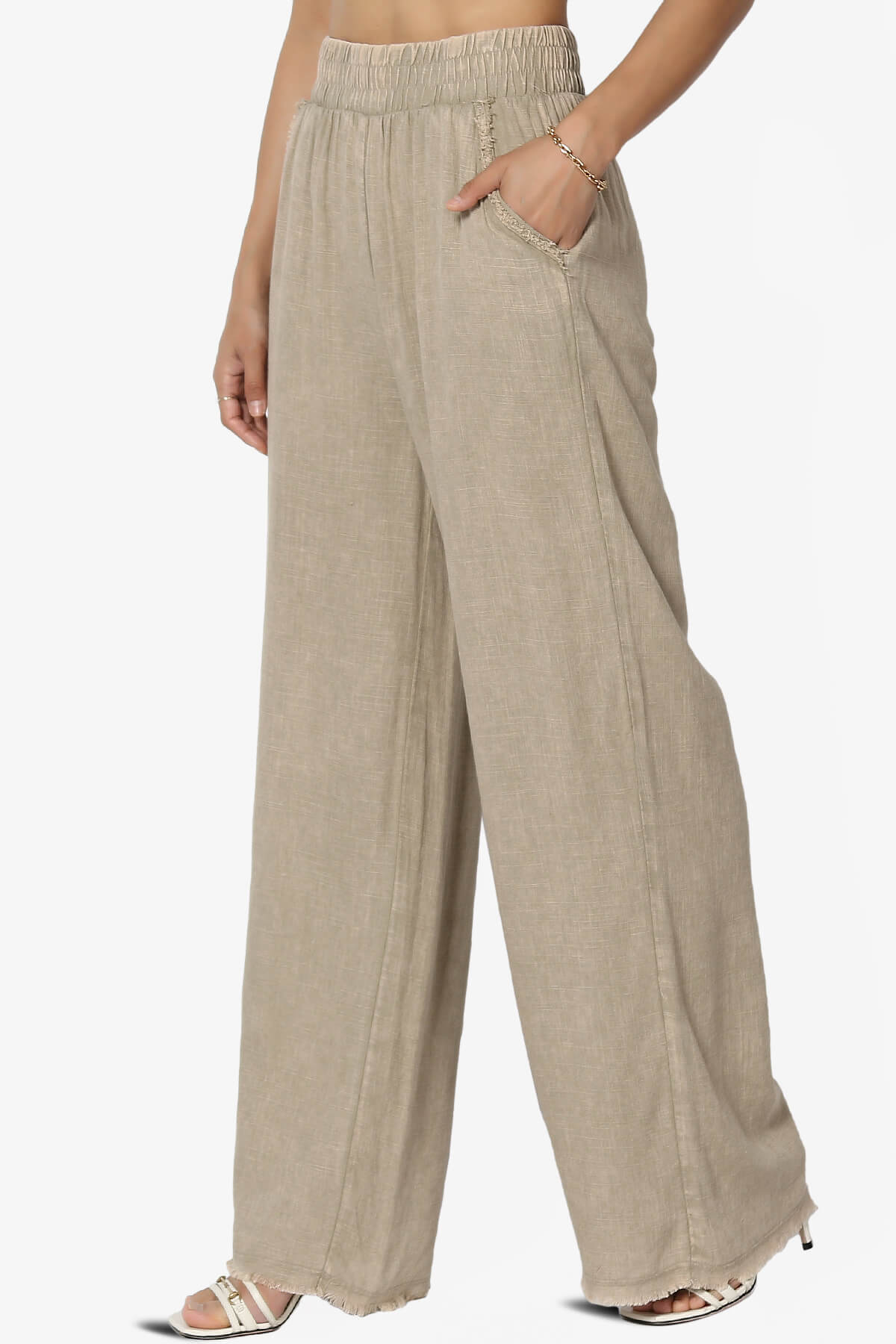 Sandria Washed Linen Wide Leg Pants BEIGE_3