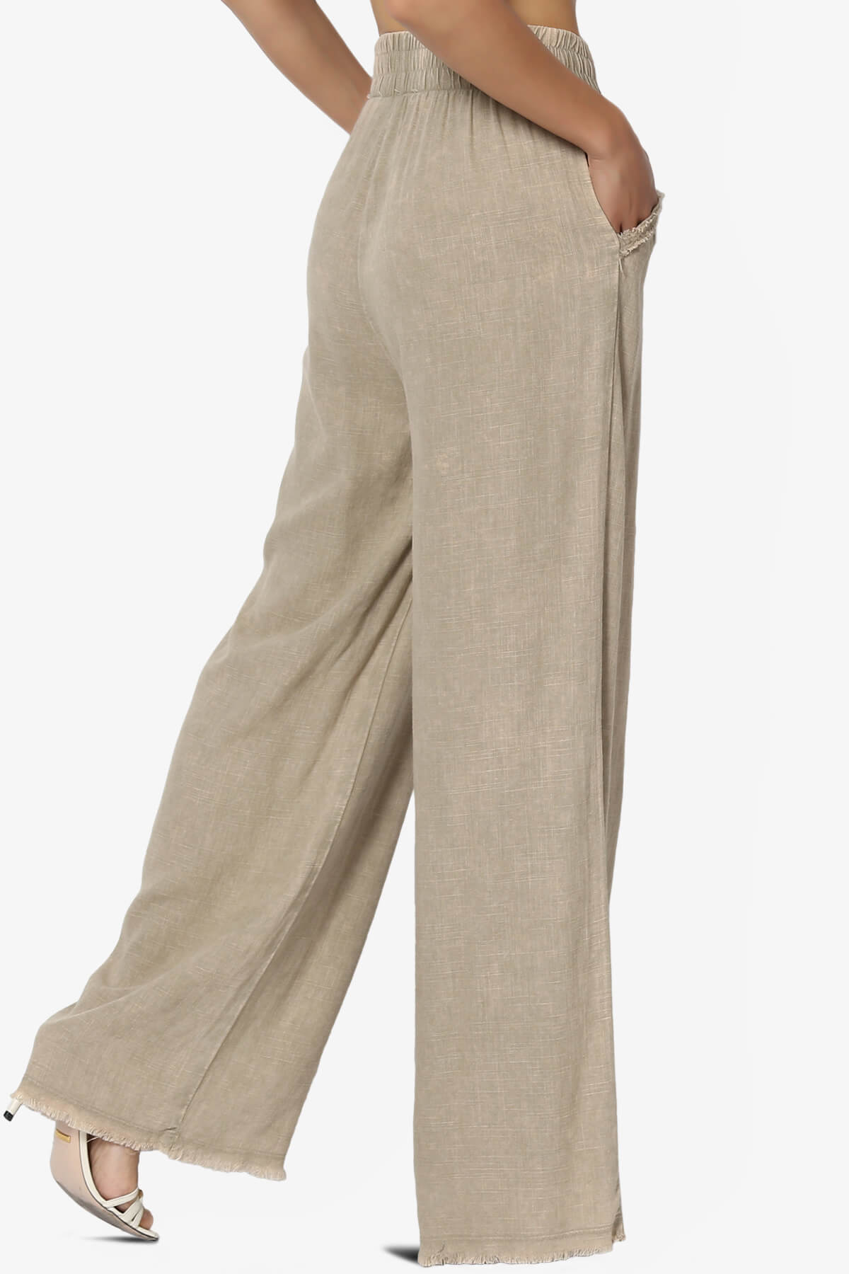 Sandria Washed Linen Wide Leg Pants BEIGE_4