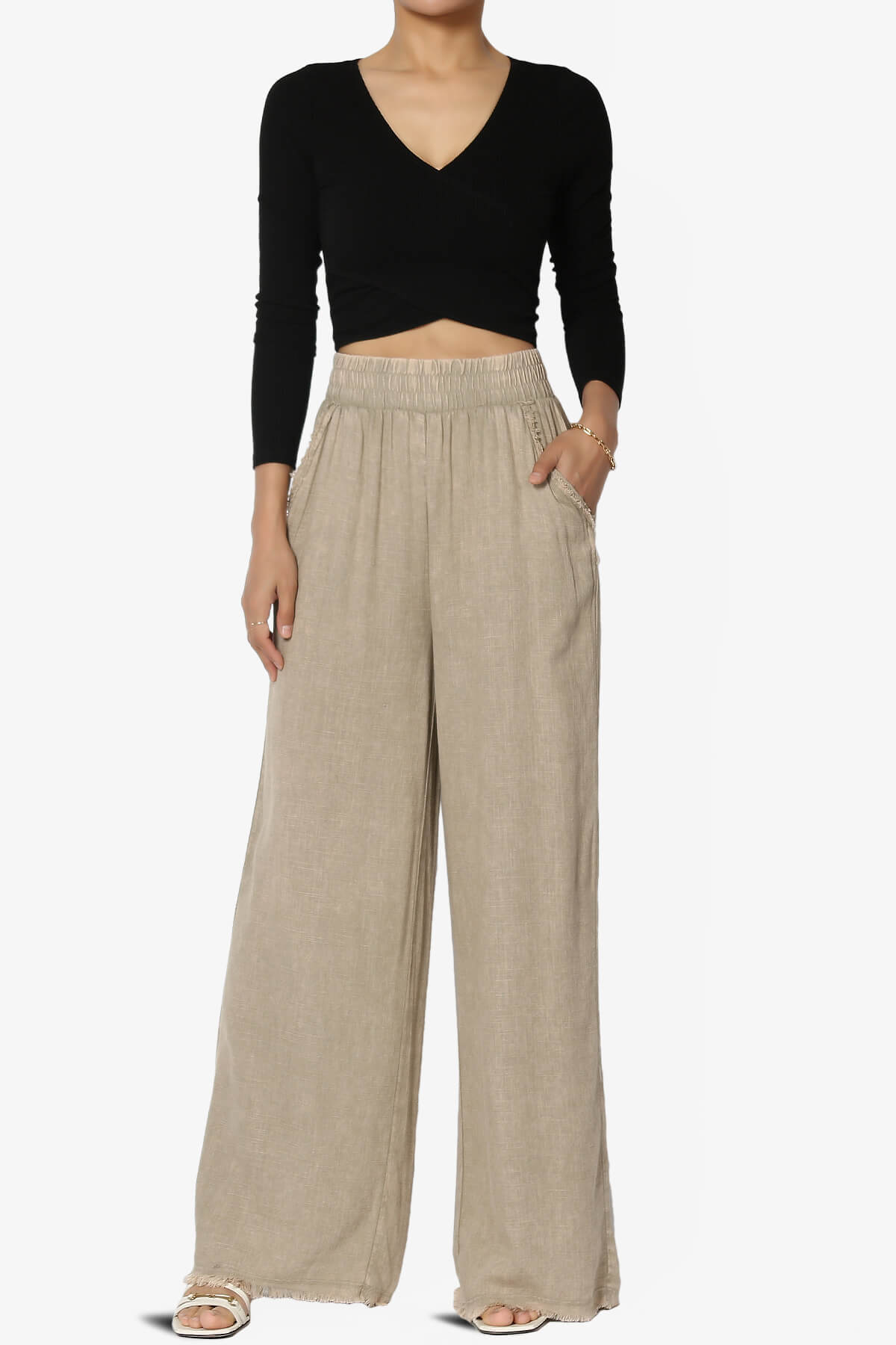 Sandria Washed Linen Wide Leg Pants BEIGE_6