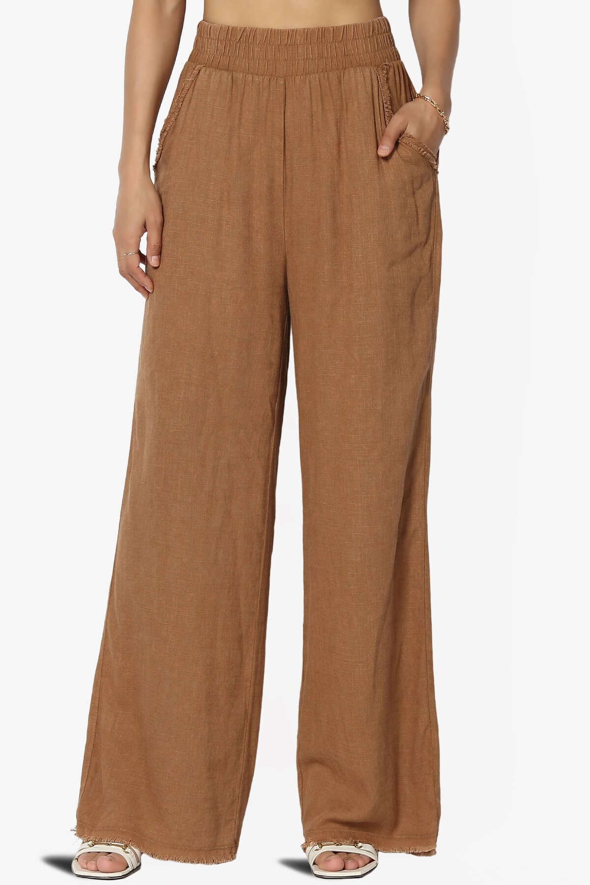 Sandria Washed Linen Wide Leg Pants DEEP CAMEL_1