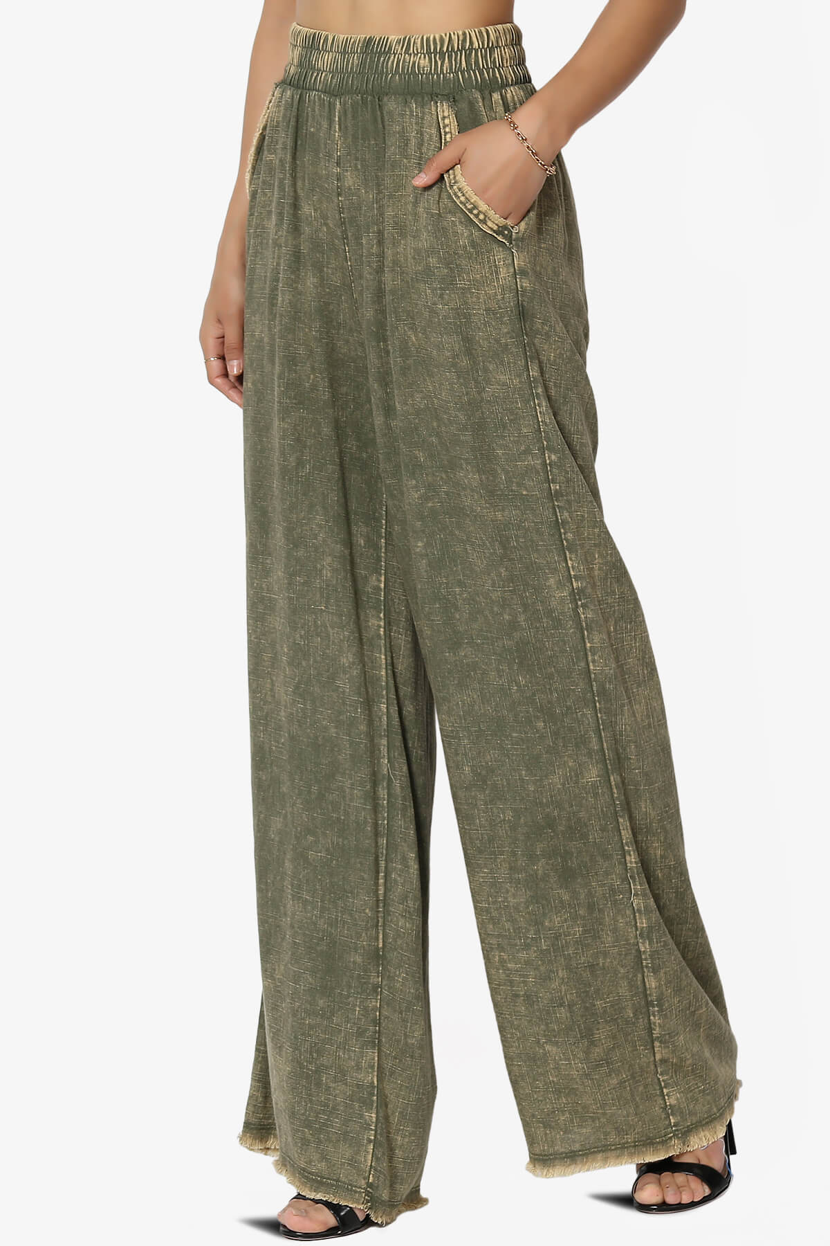 Sandria Washed Linen Wide Leg Pants DUSTY OLIVE_3