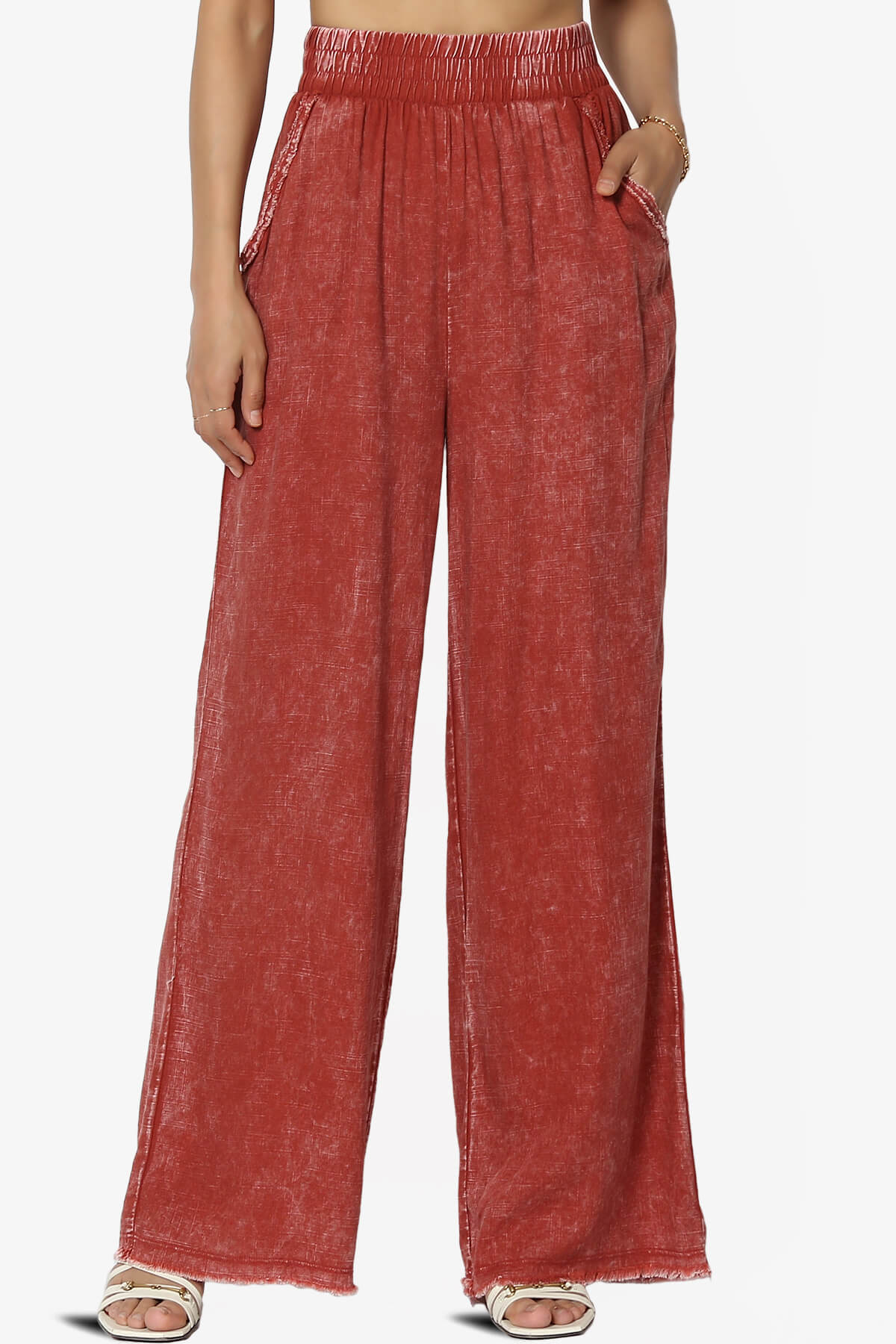 Sandria Washed Linen Wide Leg Pants RUST_1