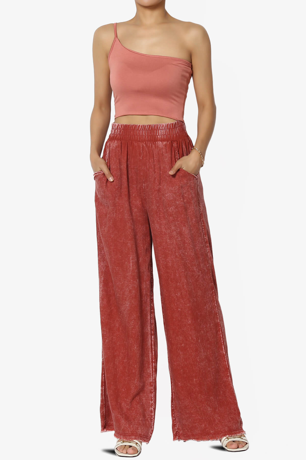 Sandria Washed Linen Wide Leg Pants RUST_6