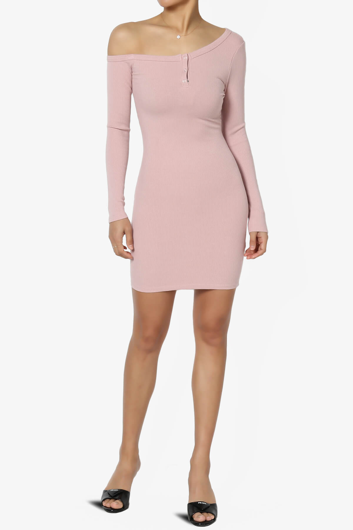 Santana Off One Shoulder Bodycon Mini Dress LIGHT PINK_6