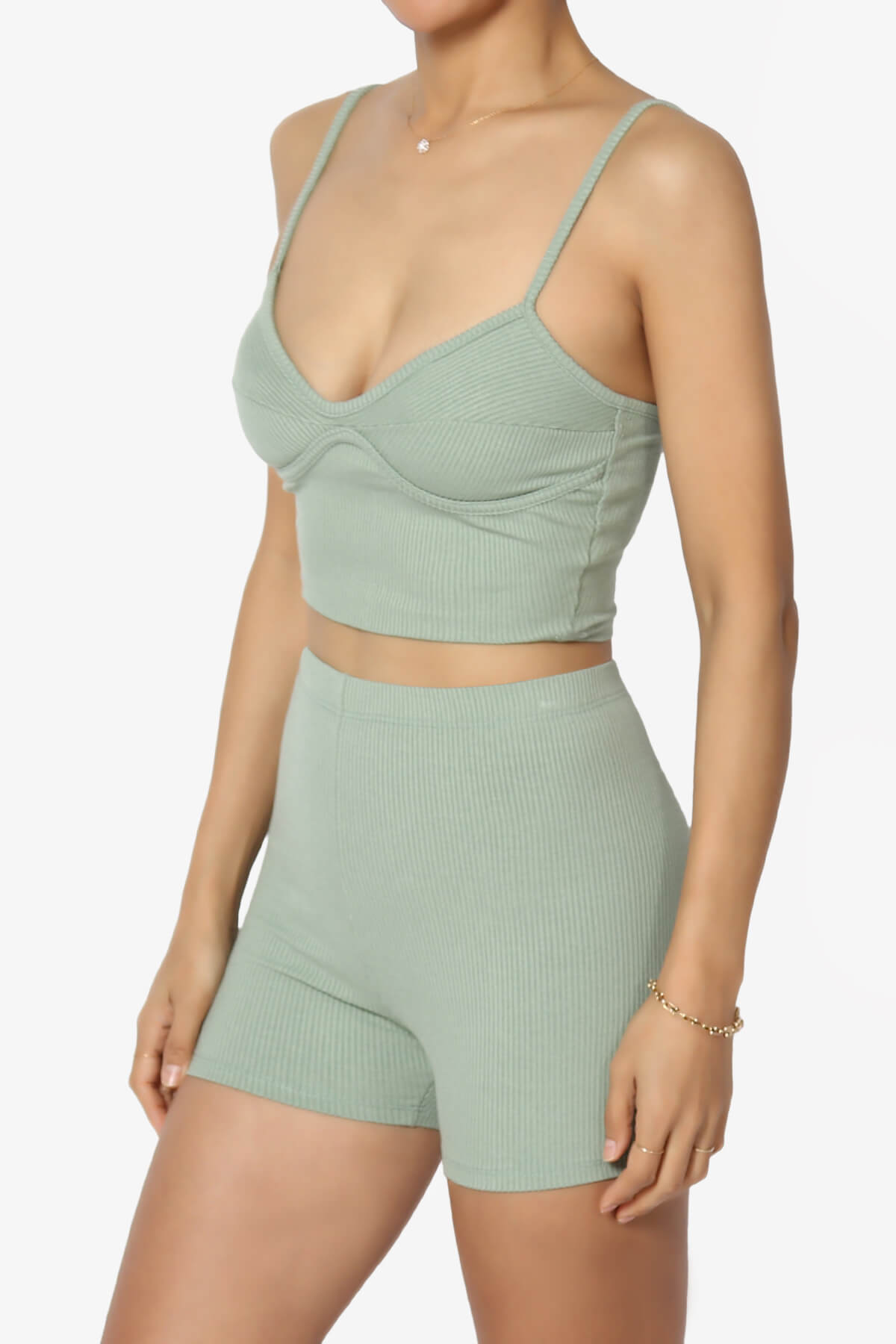 Santana Sweetheart Crop Cami and Mini Shorts SET SAGE_3