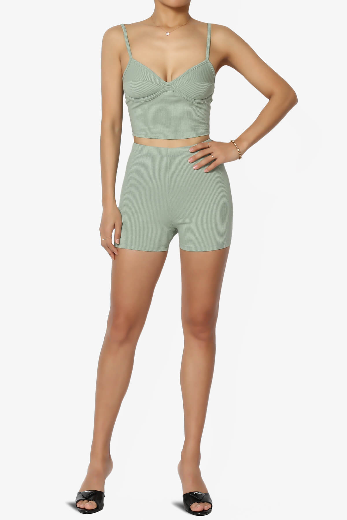 Santana Sweetheart Crop Cami and Mini Shorts SET SAGE_6
