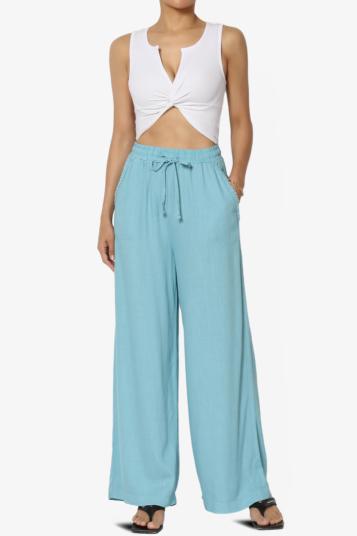 Santana Twist Front Crop Tank Top WHITE_6