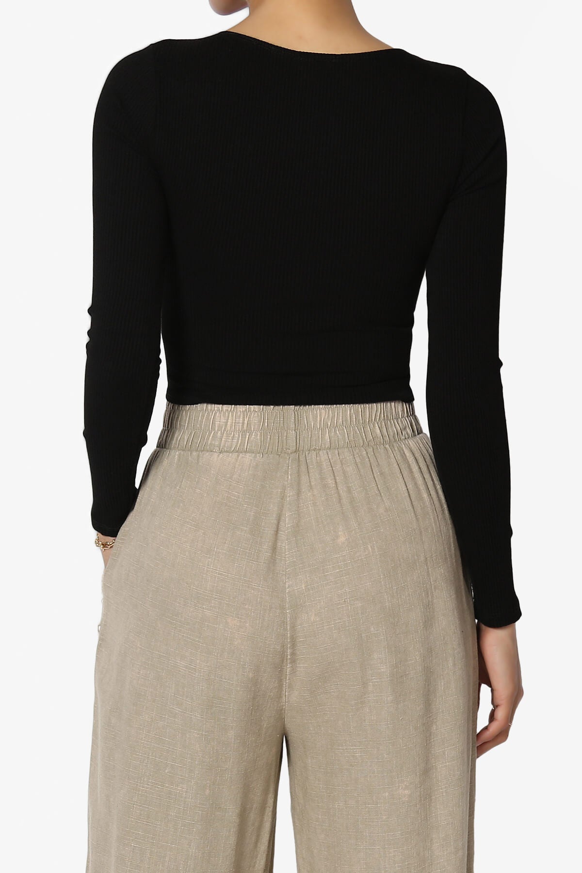 Santana Wrap Front Long Sleeve Crop Top BLACK_2