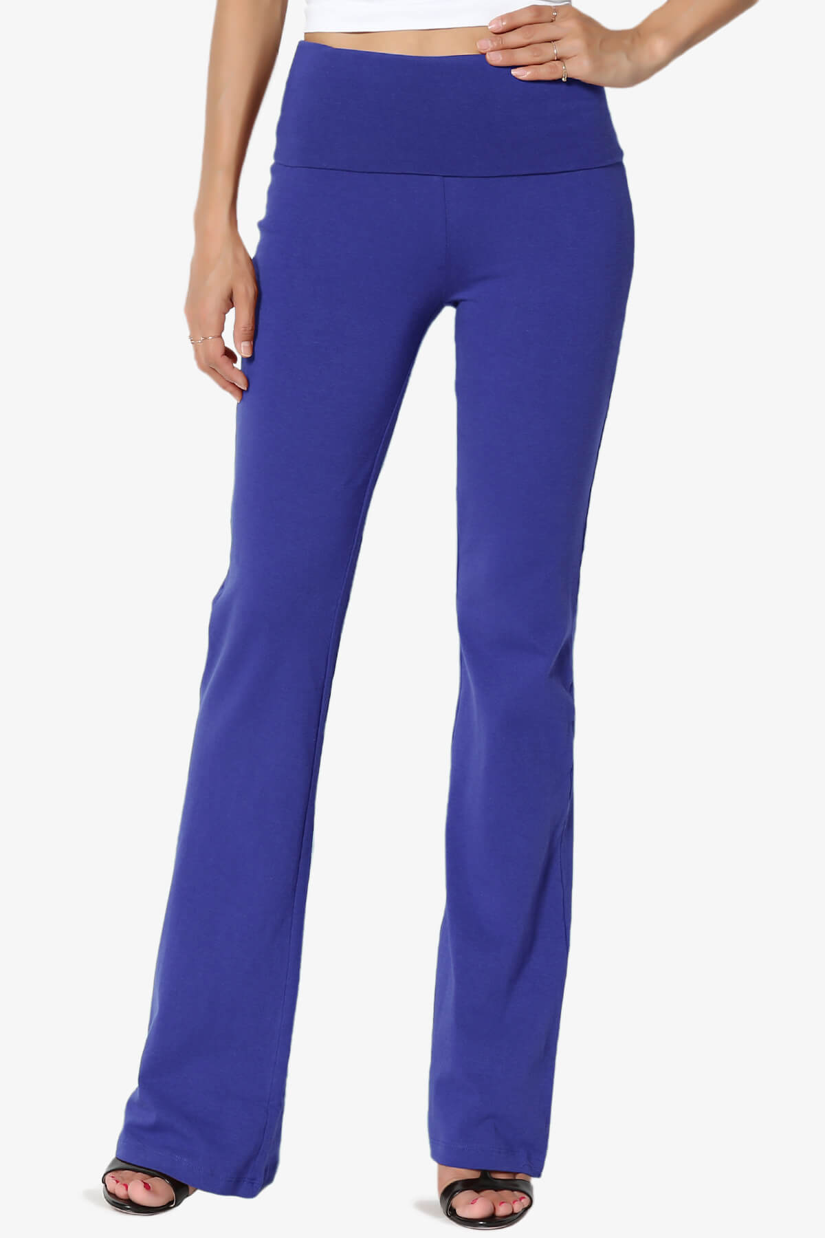 Sara Foldover Waist Yoga Pants BRIGHT BLUE_1