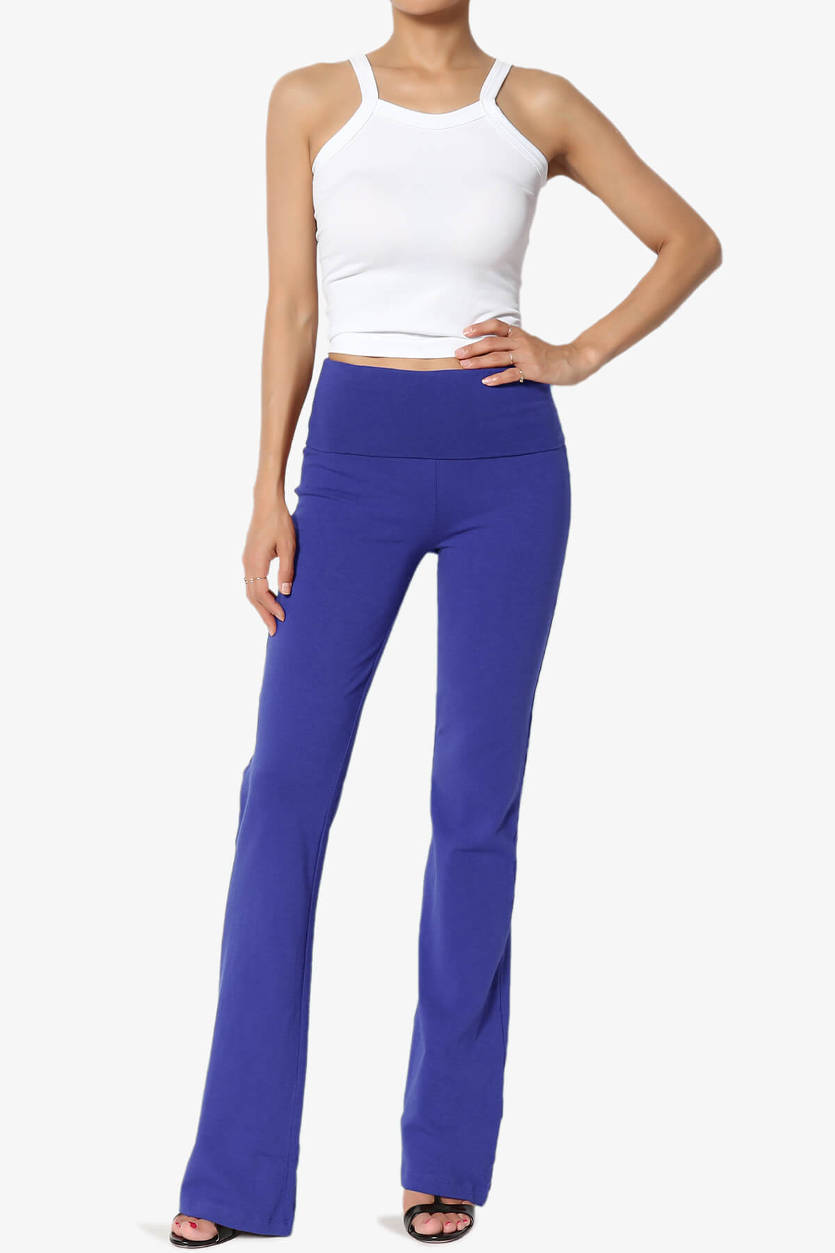 Sara Foldover Waist Yoga Pants BRIGHT BLUE_6