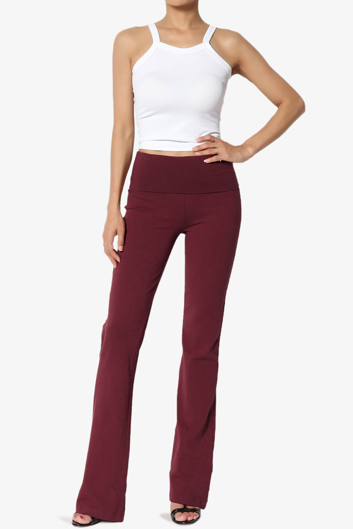 Sara Foldover Waist Yoga Pants DARK BURGUNDY_6