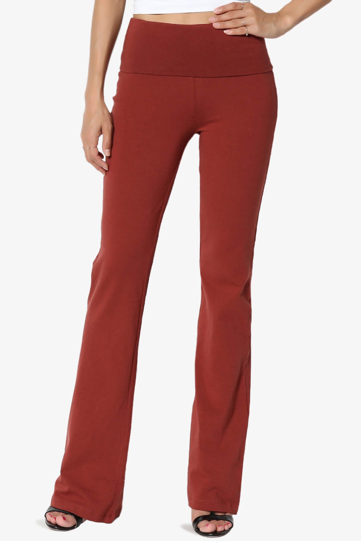 Sara Foldover Waist Yoga Pants DARK RUST_1