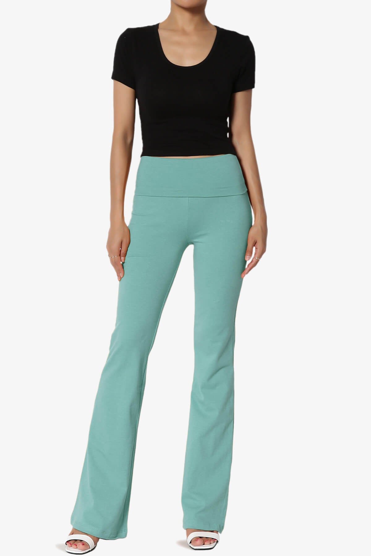 Sara Foldover Waist Yoga Pants DUSTY TEAL_6