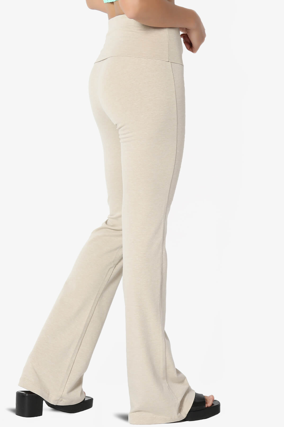 Sara Foldover Waist Yoga Pants HEATHER BEIGE_4
