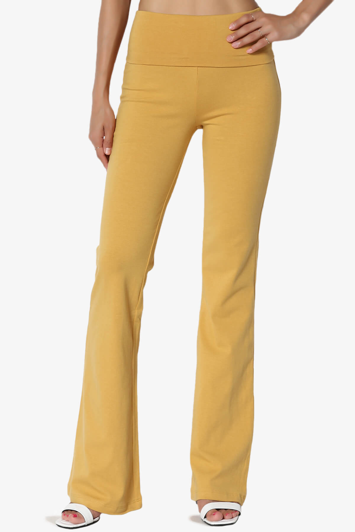 Sara Foldover Waist Yoga Pants LIGHT MUSTARD_1