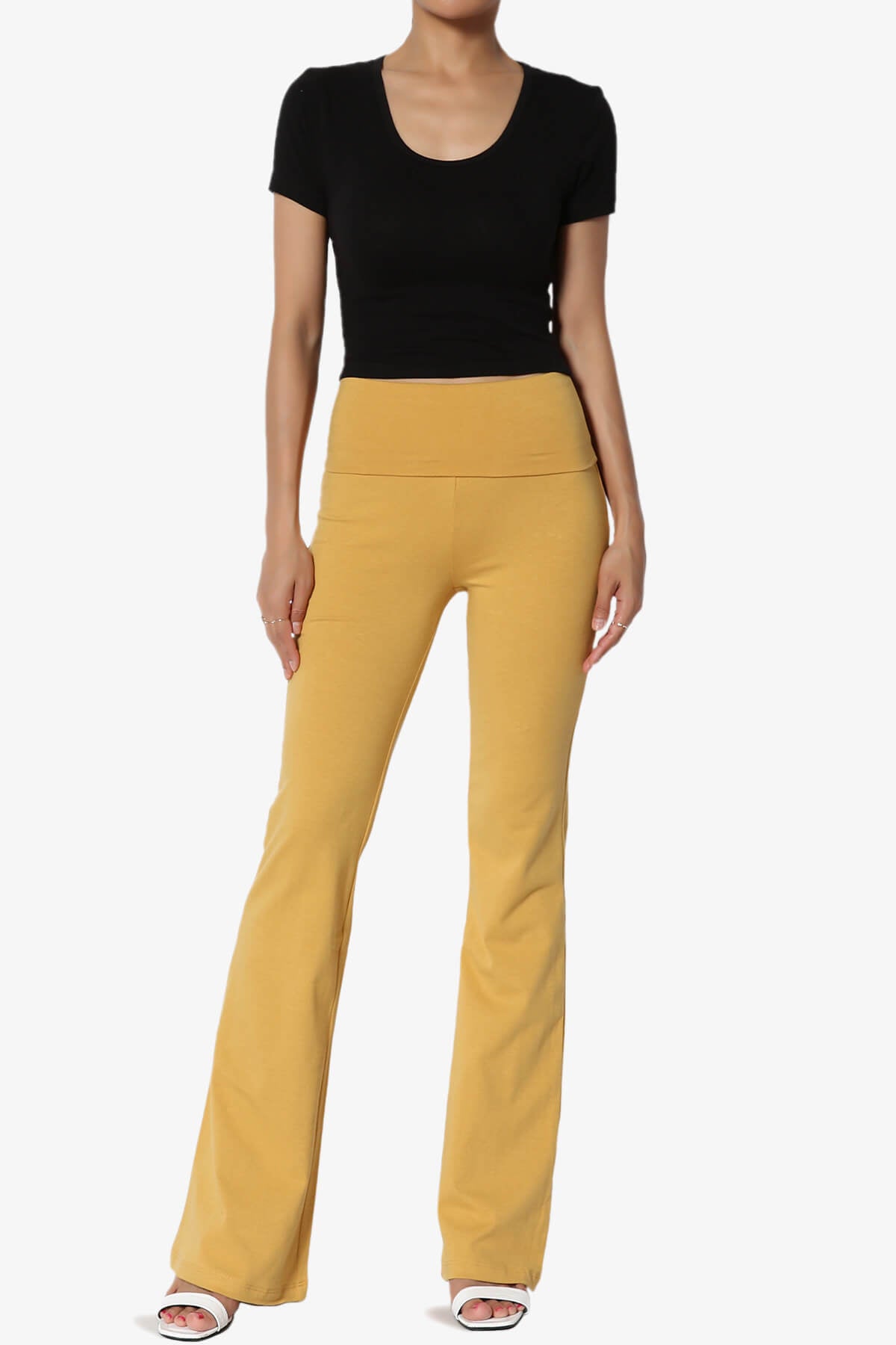 Sara Foldover Waist Yoga Pants LIGHT MUSTARD_6