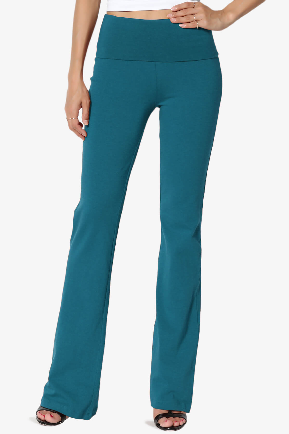 Sara Foldover Waist Yoga Pants TEAL_1