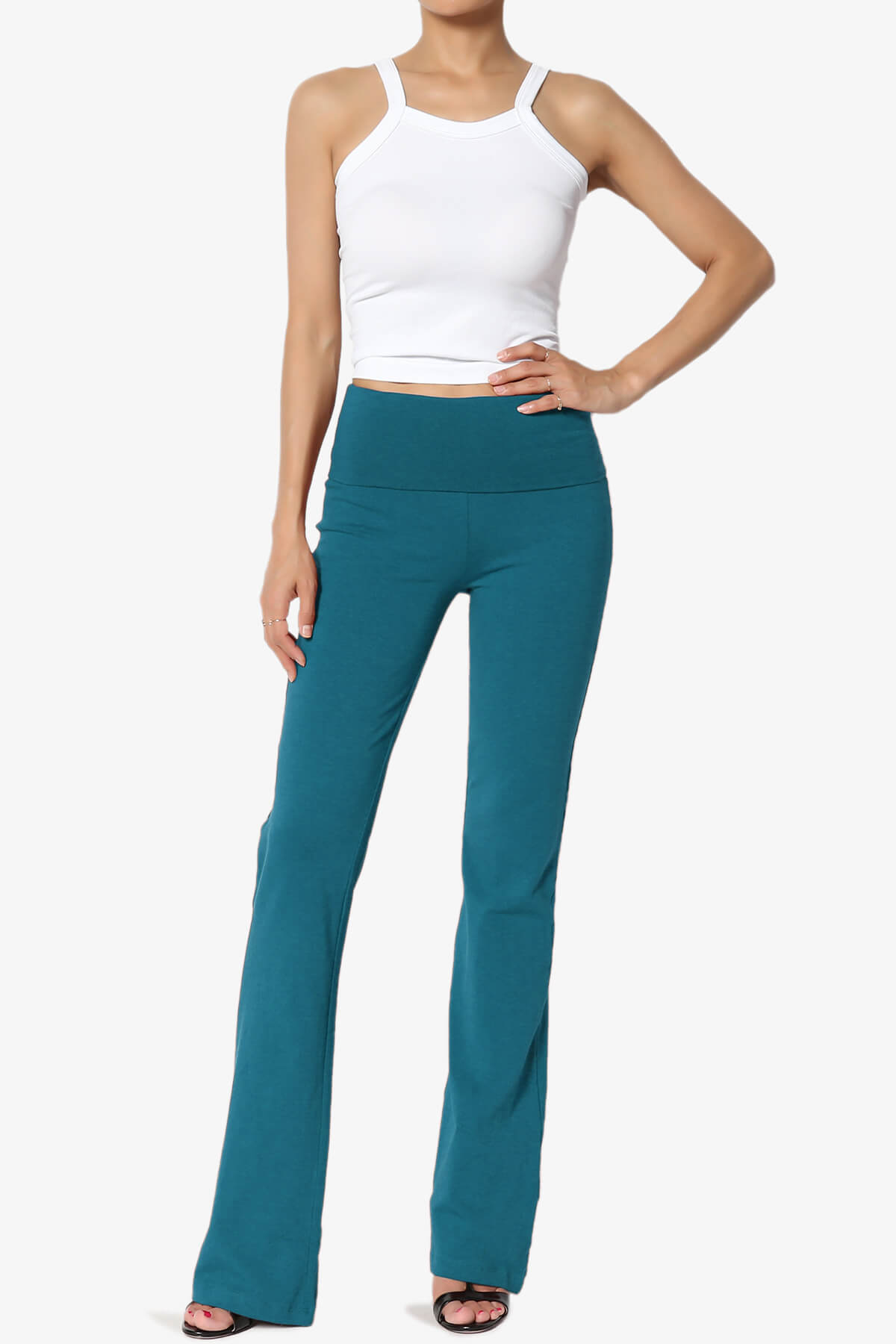Sara Foldover Waist Yoga Pants TEAL_6
