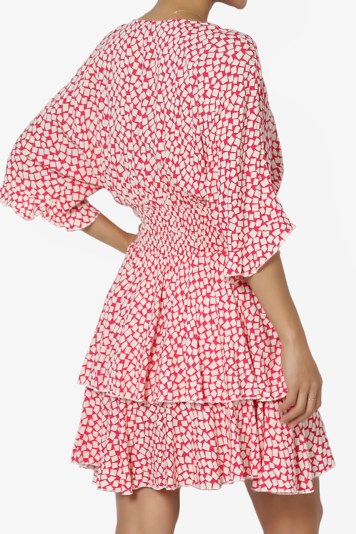 Square Print Surplice Mini Dress FUCHSIA_2
