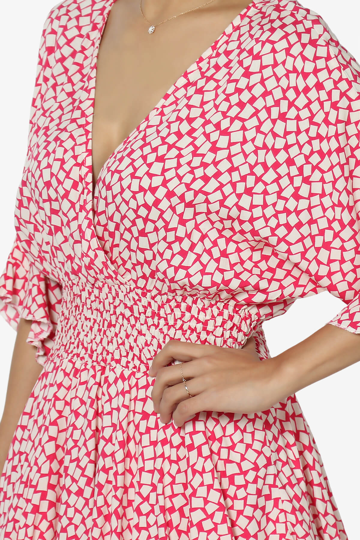 Square Print Surplice Mini Dress FUCHSIA_5