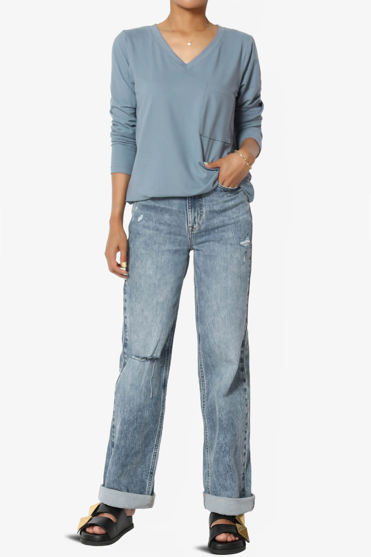 Susan Ultra Soft Chest Pocket Loose Fit T-Shirt CEMENT_6