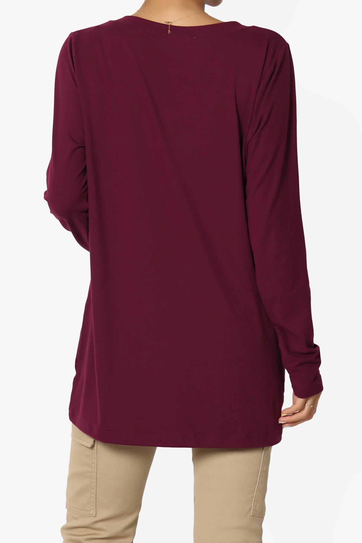 Susan Ultra Soft Chest Pocket Loose Fit T-Shirt DARK BURGUNDY_2