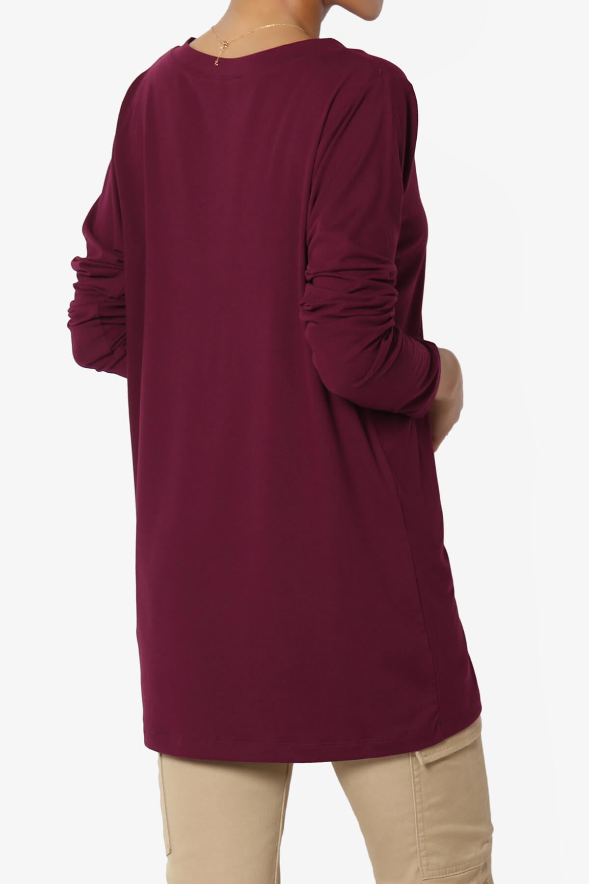 Susan Ultra Soft Chest Pocket Loose Fit T-Shirt DARK BURGUNDY_4