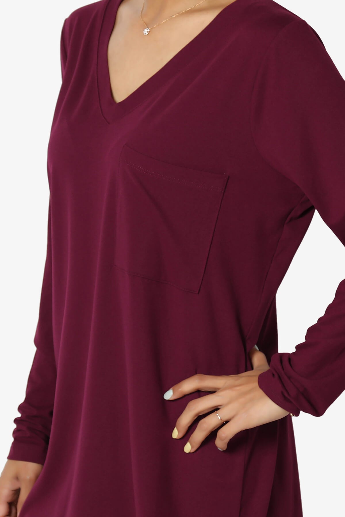 Susan Ultra Soft Chest Pocket Loose Fit T-Shirt DARK BURGUNDY_5