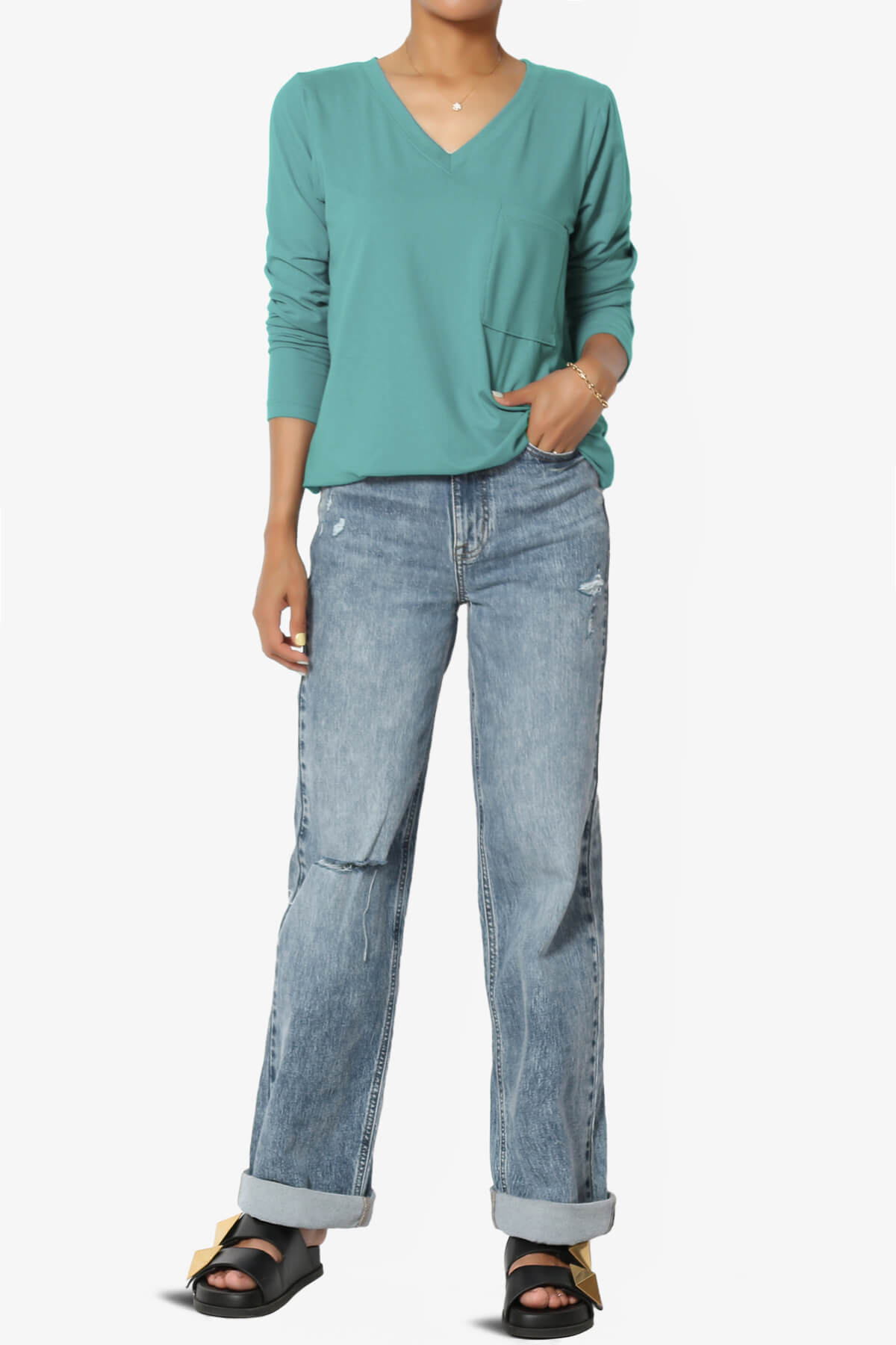 Susan Ultra Soft Chest Pocket Loose Fit T-Shirt DUSTY TEAL_6