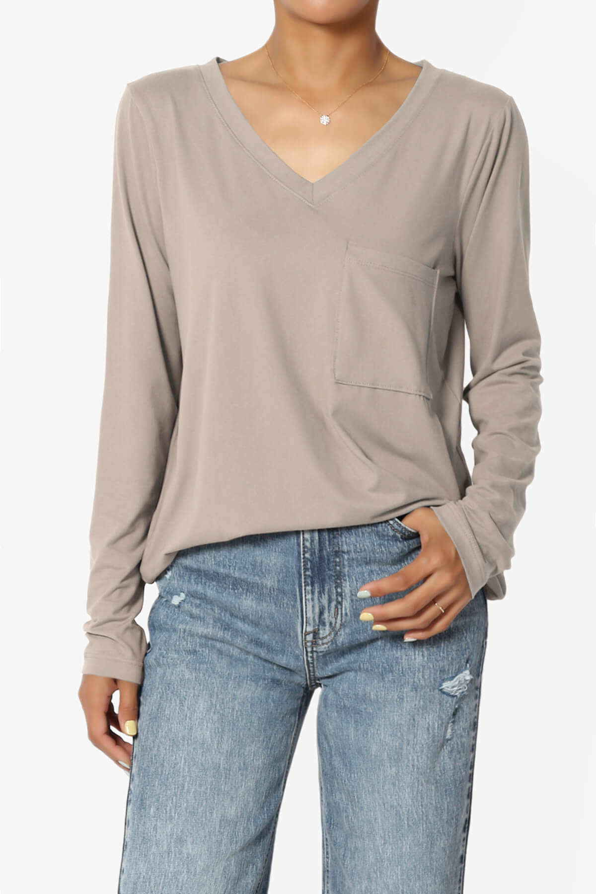 Susan Ultra Soft Chest Pocket Loose Fit T-Shirt LIGHT MOCHA_1