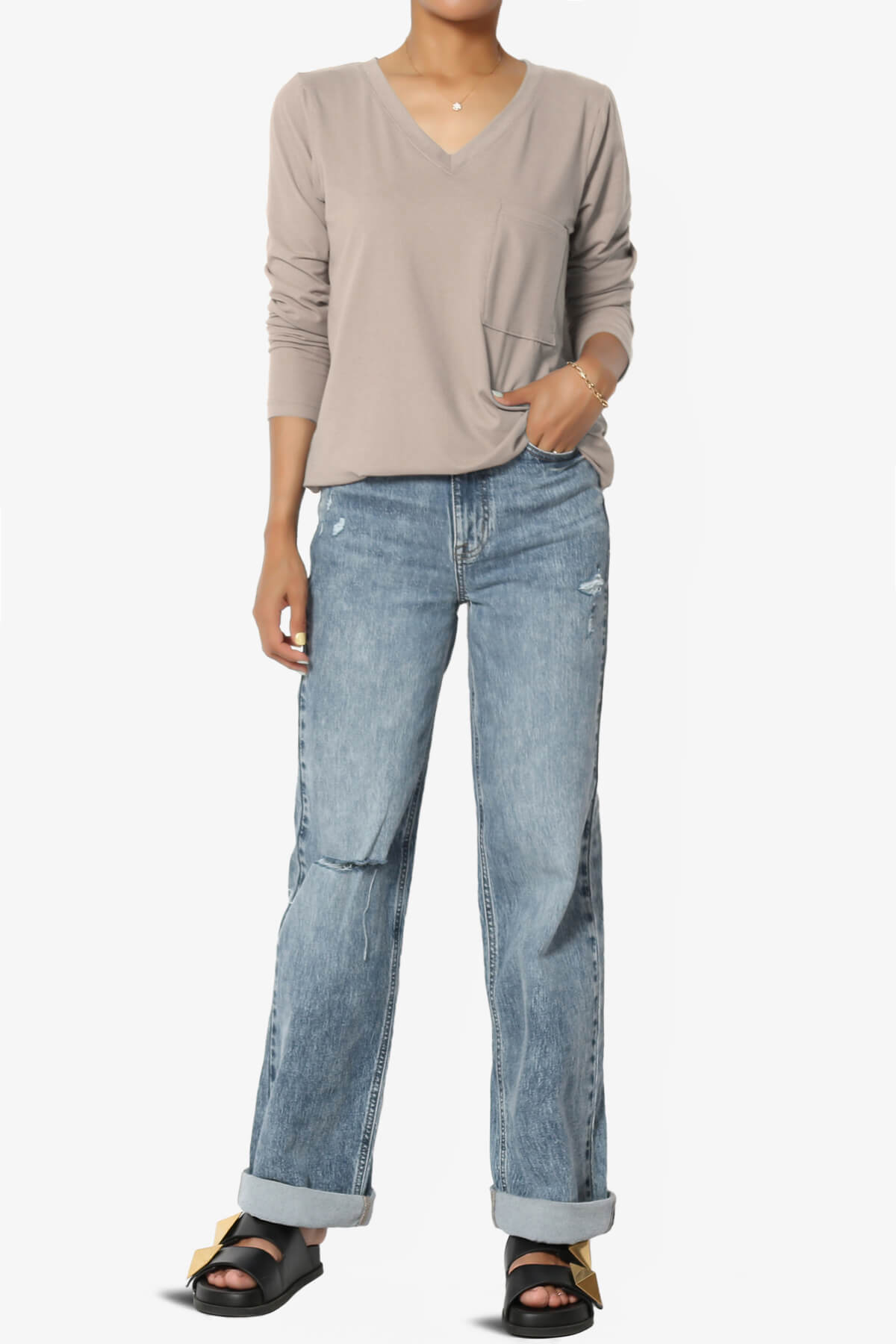 Susan Ultra Soft Chest Pocket Loose Fit T-Shirt LIGHT MOCHA_6