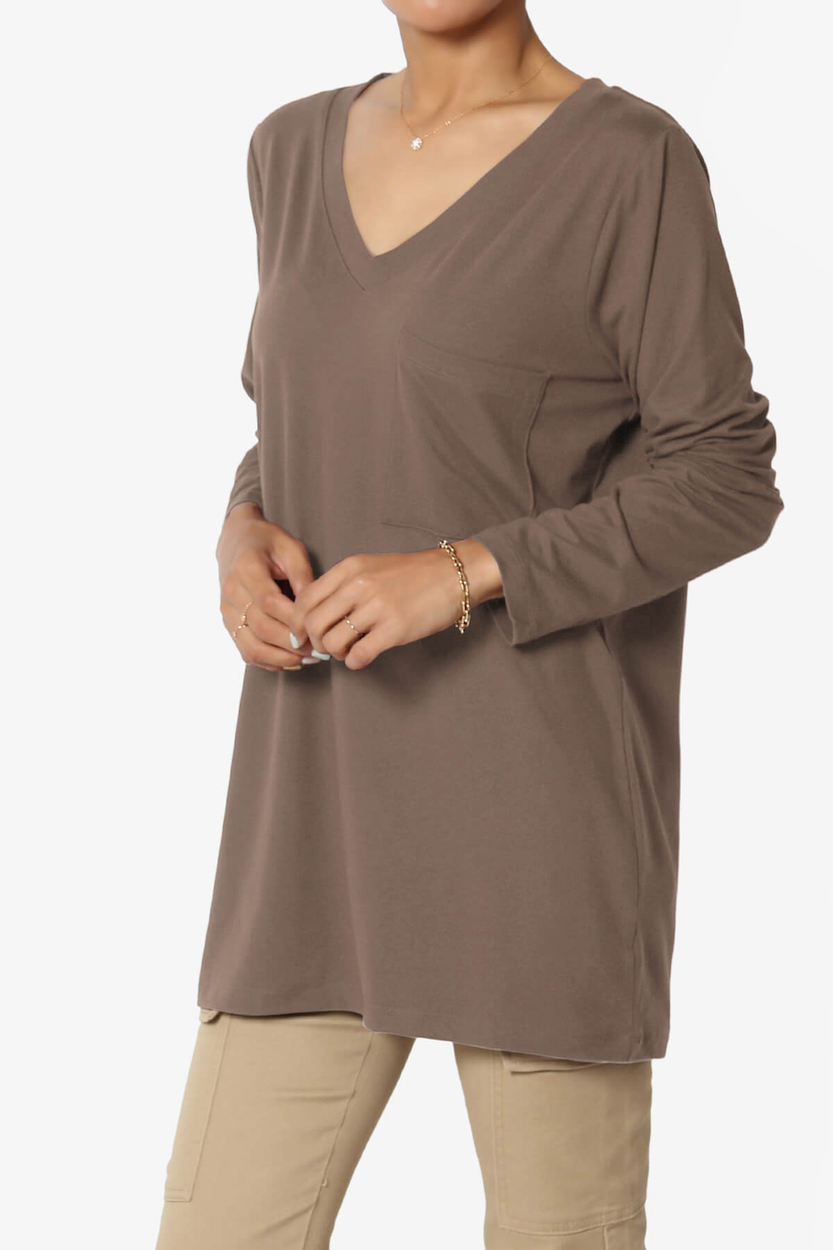 Susan Ultra Soft Chest Pocket Loose Fit T-Shirt MOCHA_3