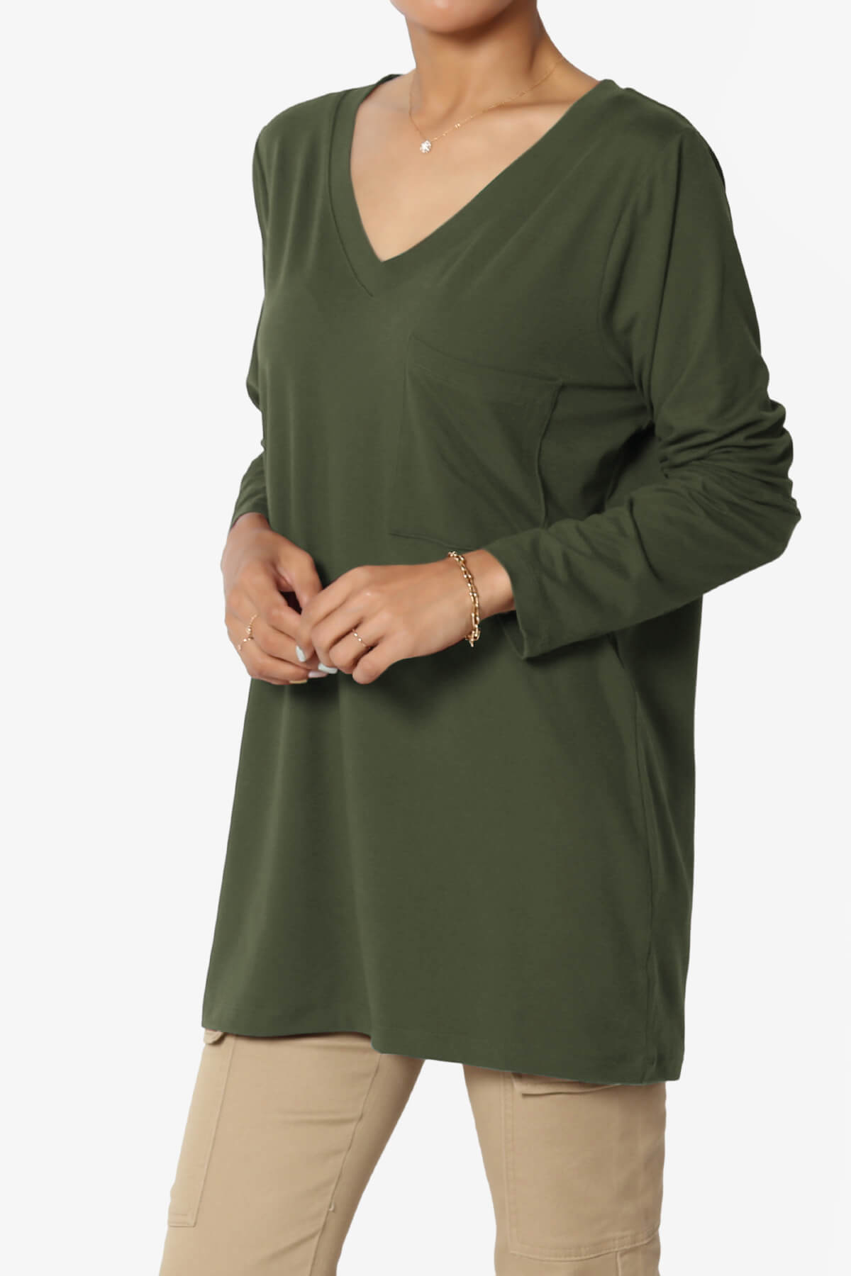 Susan Ultra Soft Chest Pocket Loose Fit T-Shirt OLIVE_3