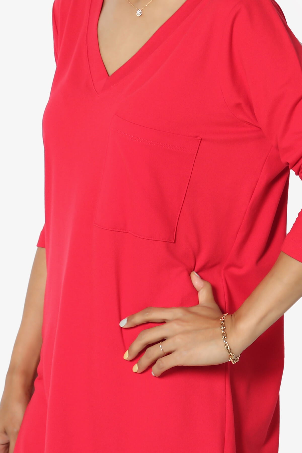 Susan Ultra Soft Chest Pocket Loose Fit T-Shirt RED_5