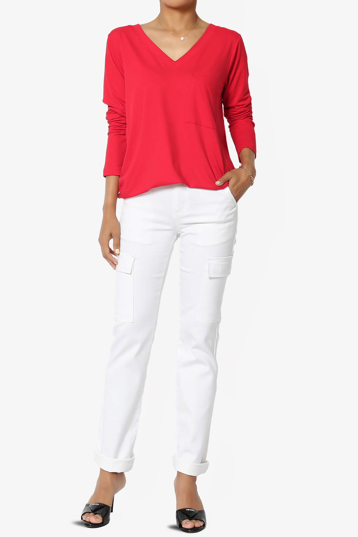 Susan Ultra Soft Chest Pocket Loose Fit T-Shirt RED_6