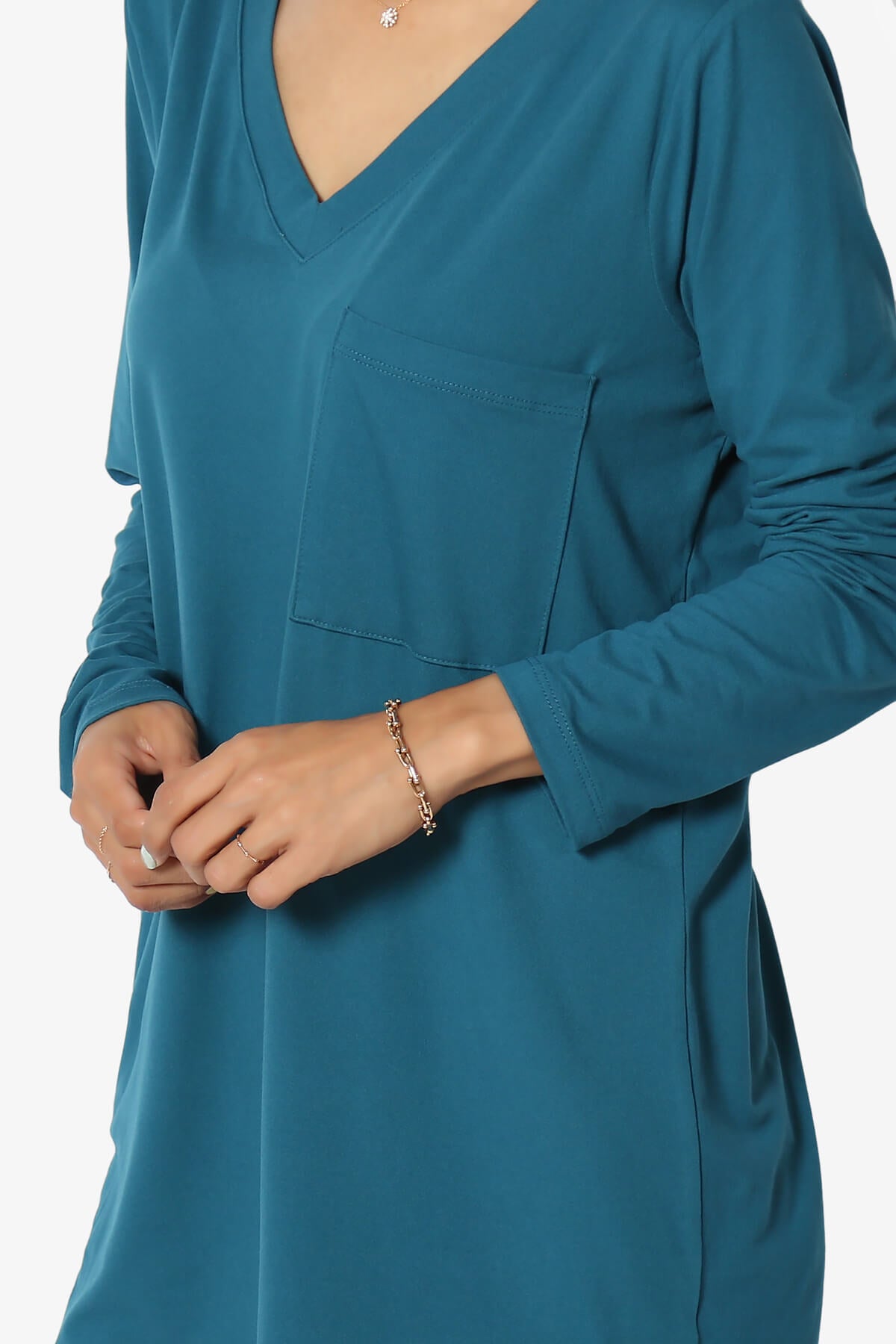 Susan Ultra Soft Chest Pocket Loose Fit T-Shirt TEAL_5