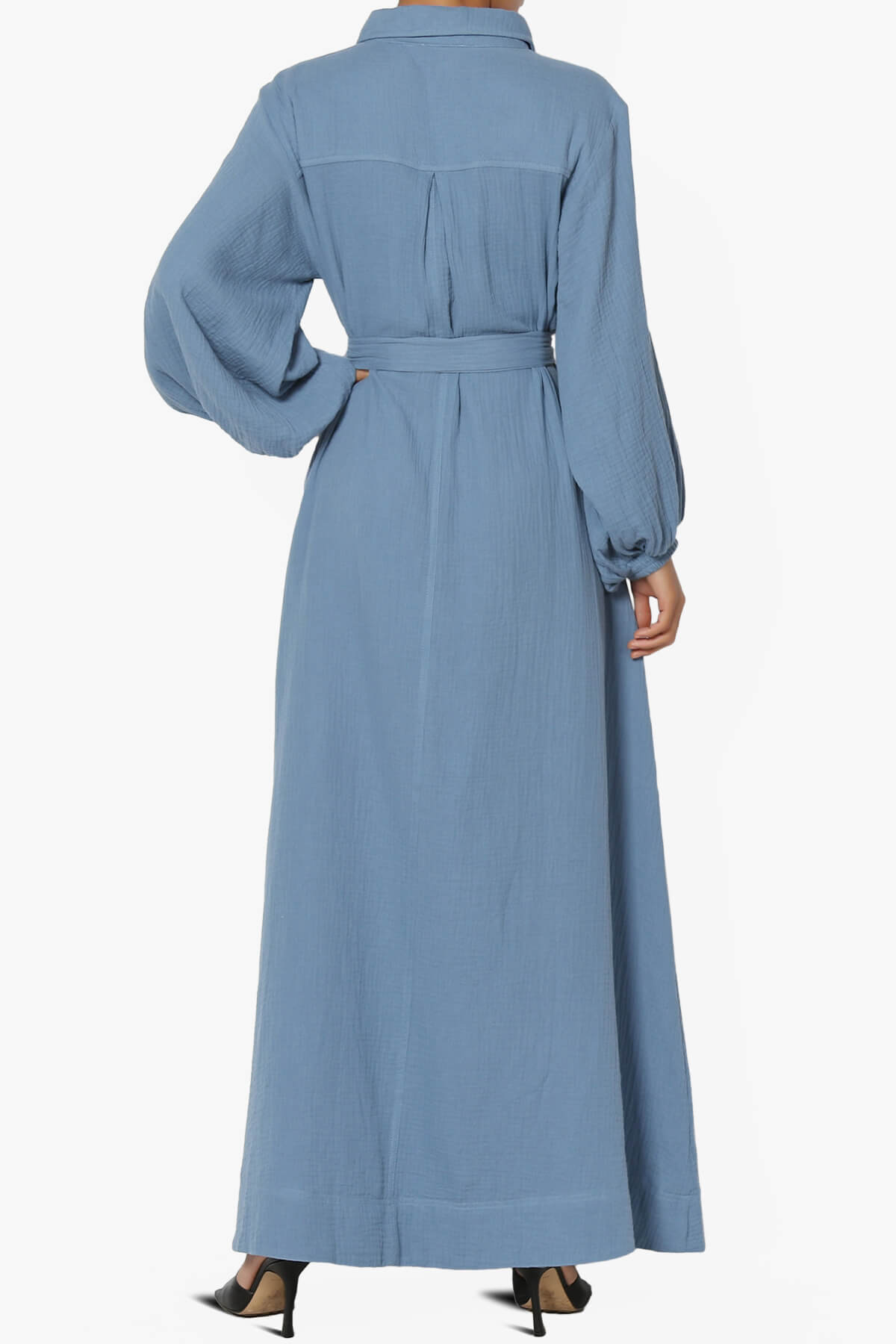 Sydnee Gauze Balloon Sleeve Belted Shirt Maxi Dress DENIM_2