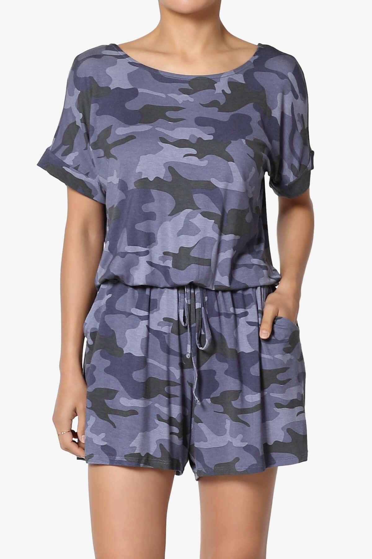 Tina Camouflage Short Sleeve Jersey Romper NAVY_1