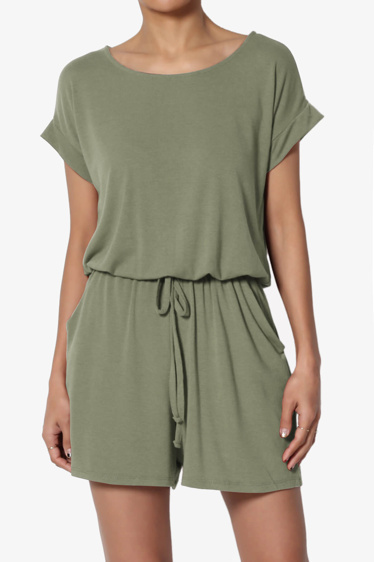 Tina Short Sleeve Jersey Romper DUSTY OLIVE_1